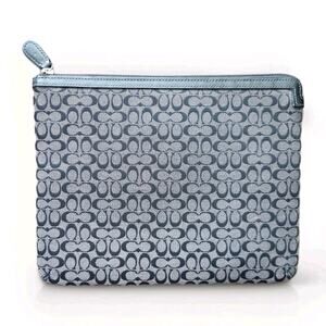 Coach Signature Black & Gray Canvas Black Leather Soft Sleeve Tablet Case 10x8 "